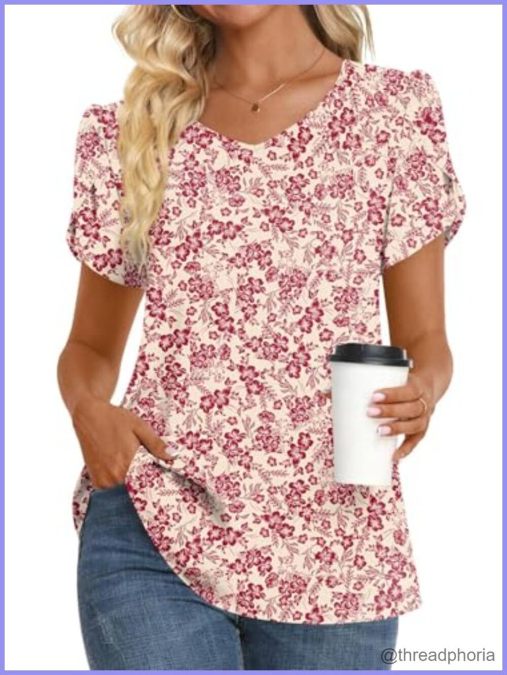 Women's Chiffon Tunic Top Short Sleeve V-Neck Summer Shirt Blouse